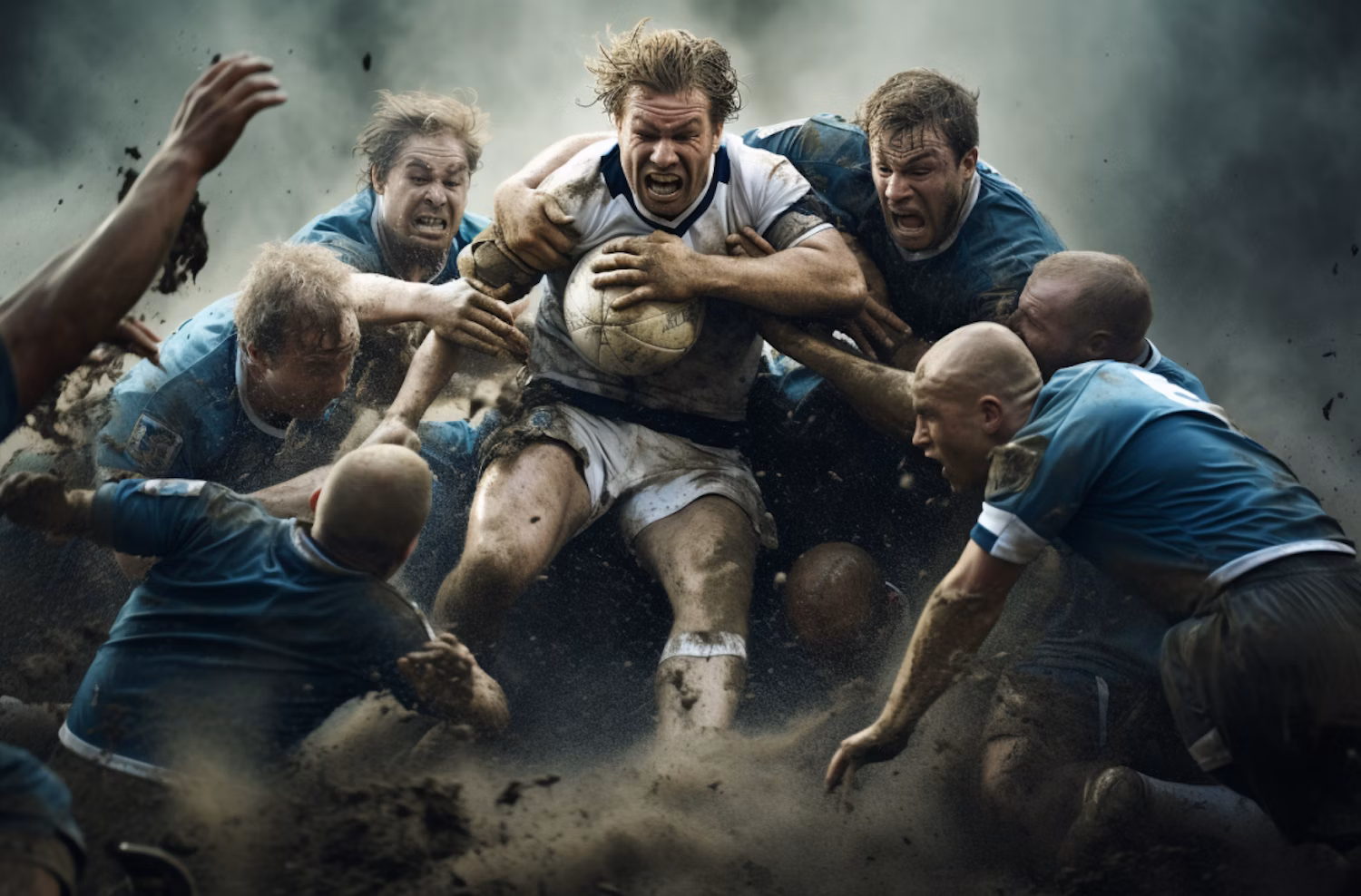 Intense action during rugby