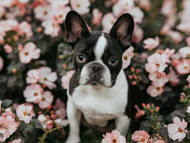 bulldog in the flowers